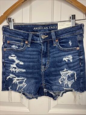 American Eagle Outfitters Distressed Dark Blue Denim Cutoff Shorts